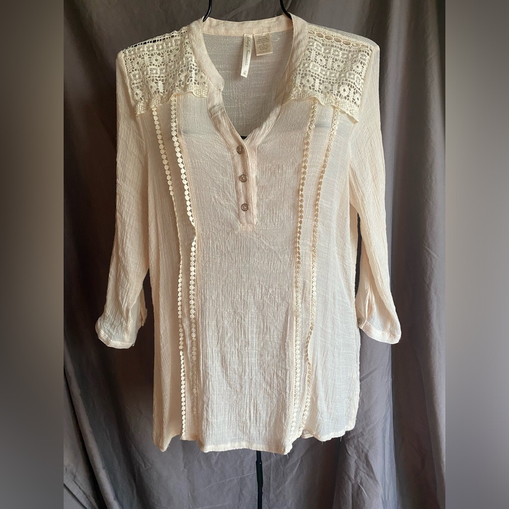 BOHO Cream Gauze Blouse Romantic Top Medium